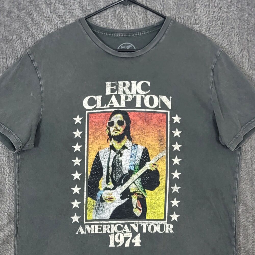 Eric Clapton 1974 American Tour T-Shirt Mens Large Gray Classic Fit Graphic Tee